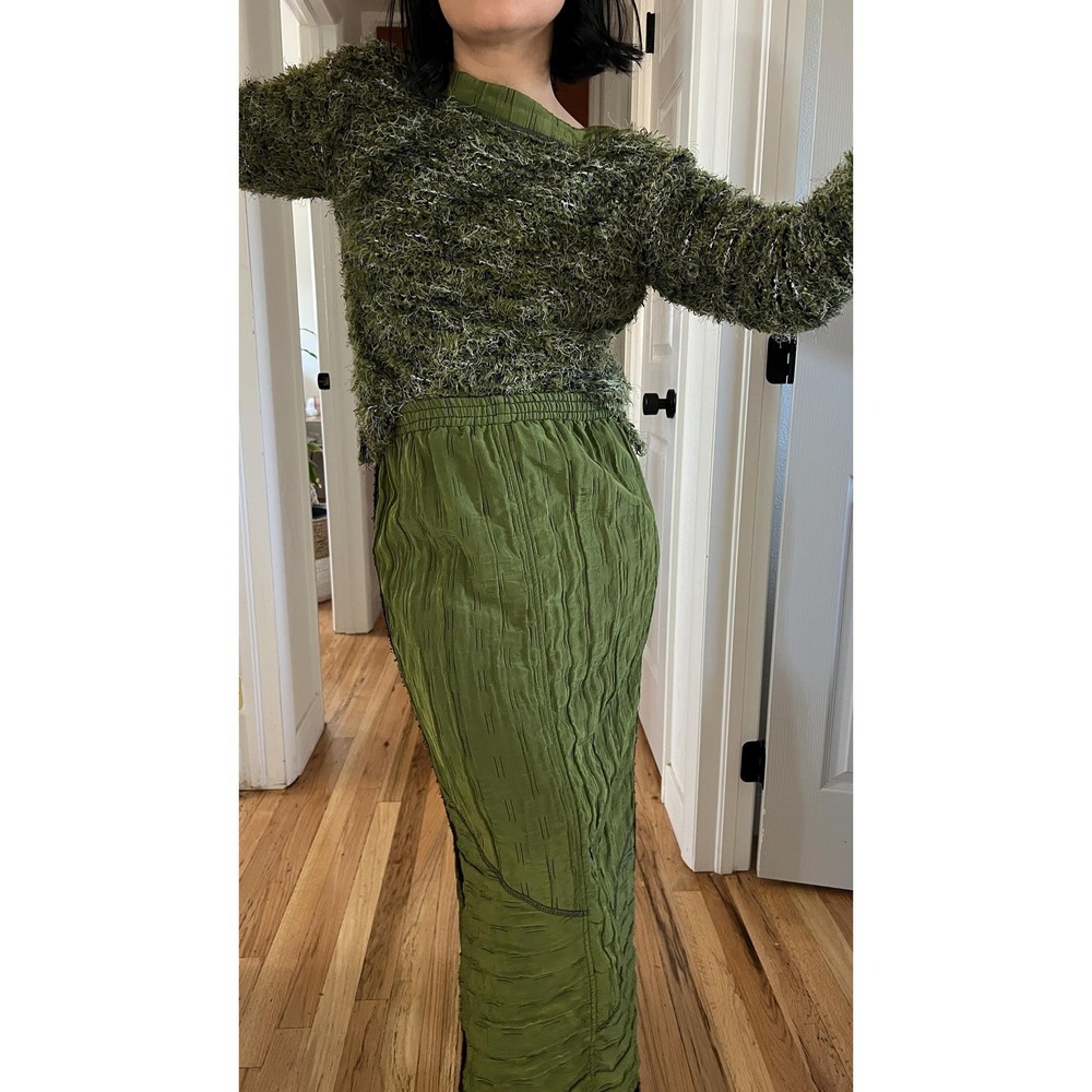 vtg 90s lime green textured fringe fun skirt set small medium